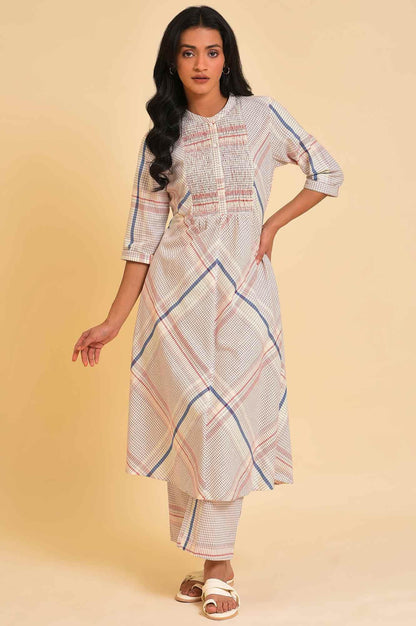 Ecru Bold Checks A-Line kurta & Pants Co-Ord Set