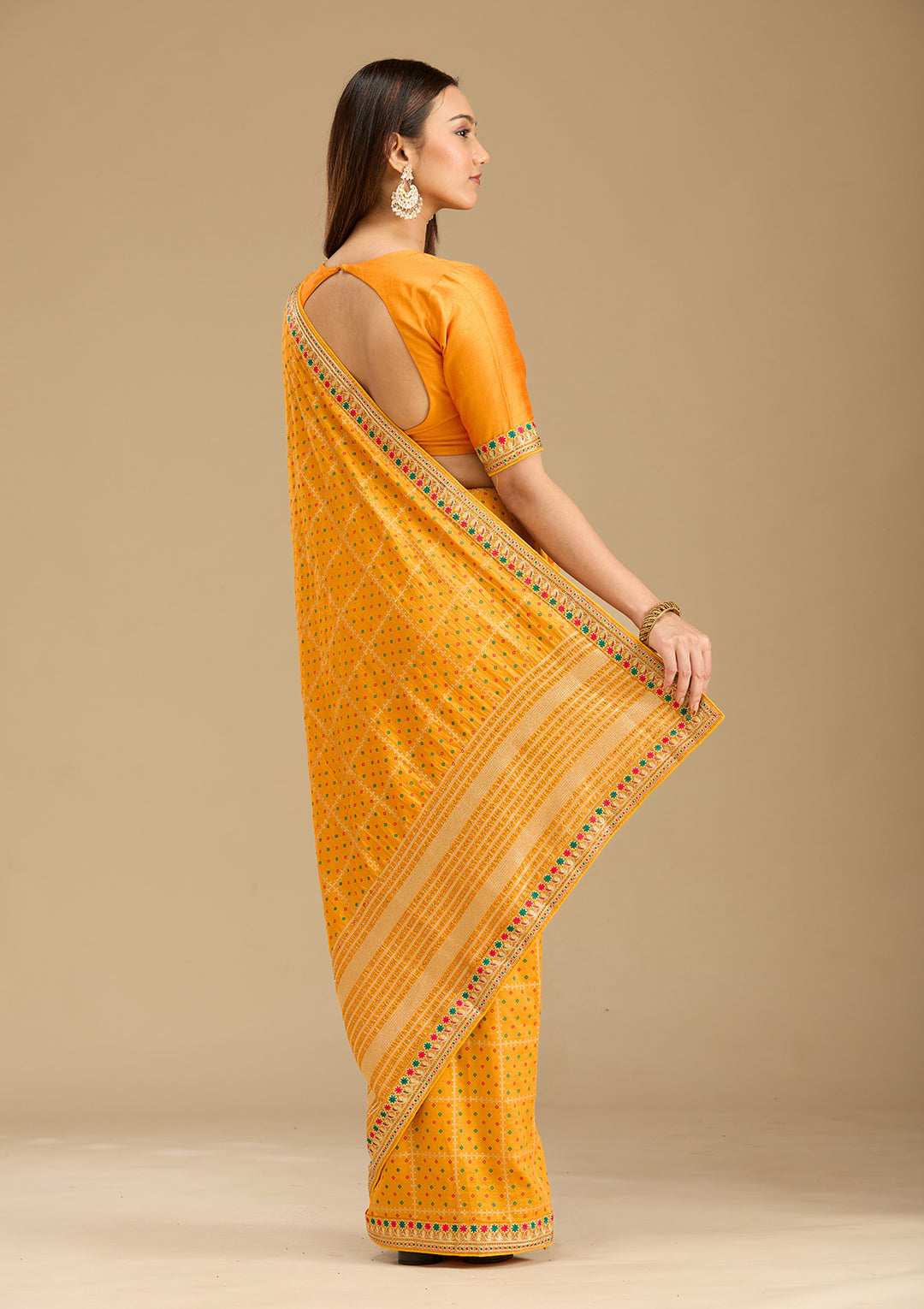 Mustard Zariwork (Gold) Soft Raw Silk Saree - Image 6